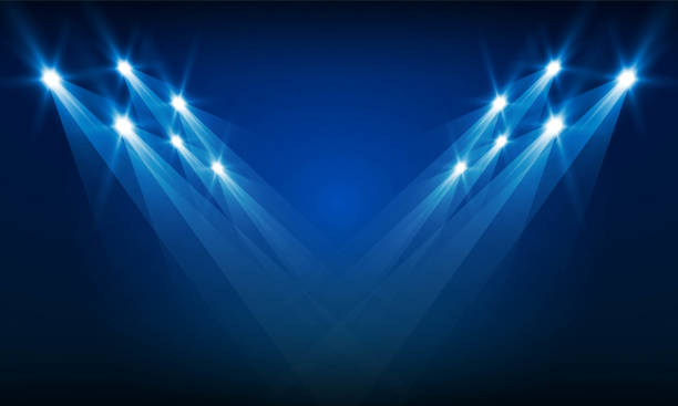 ilustraciones, imágenes clip art, dibujos animados e iconos de stock de diseño vectorial de luces brillantes de la arena del estadio - light bulb electricity lighting equipment blue