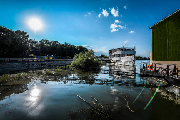 Yachts And Rafts Moored On Danube River In Belgrade, Serbia