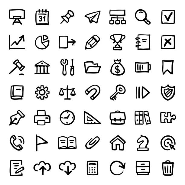 Doodle icon set - 1 Set of simple hand drawn icons. Vector design elements. hand drawn business icons stock illustrations