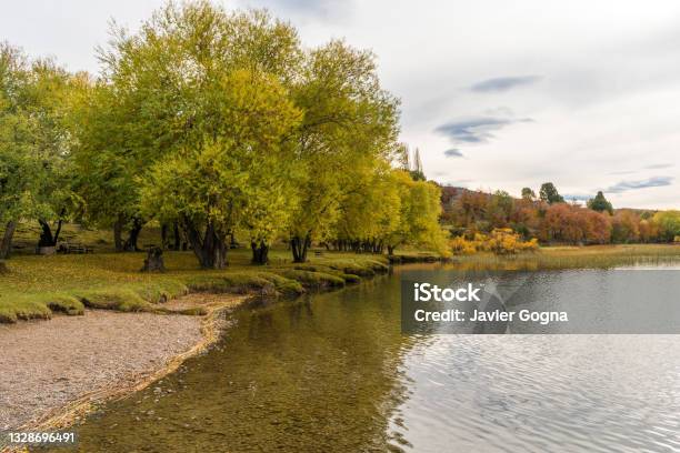 Autumn Landscape In Patagonia Lake Rosario Trevelin Province Of Chubut Tourist Places Of Patagonia Stock Photo - Download Image Now