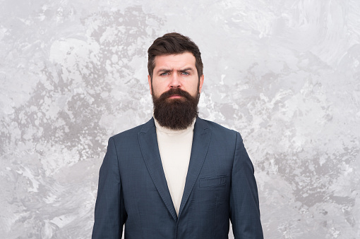 Male fashion model. Mature businessman. elegant man with beard. Modern life. Tailor or fashion designer. Brutal bearded hipster in formal suit. Beard man. Great time at barbershop.