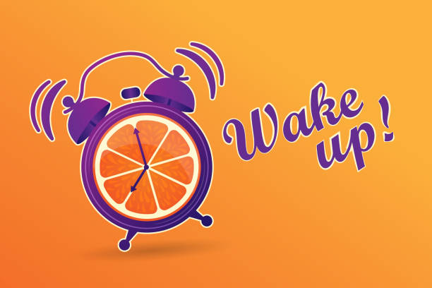 istock Wake up. Good morning. Good start to the day. Oranges juice for breakfast. Energetic, vitamin morning. The alarm clock rings to wake up in the morning. Cheerfulness for the whole day. 1328697967