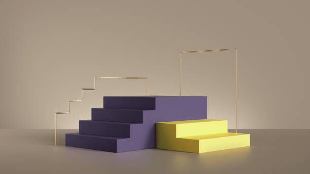 istock 3d render, abstract yellow violet pedestal steps isolated on beige background. Modern minimal showcase scene for product presentation 1328702870