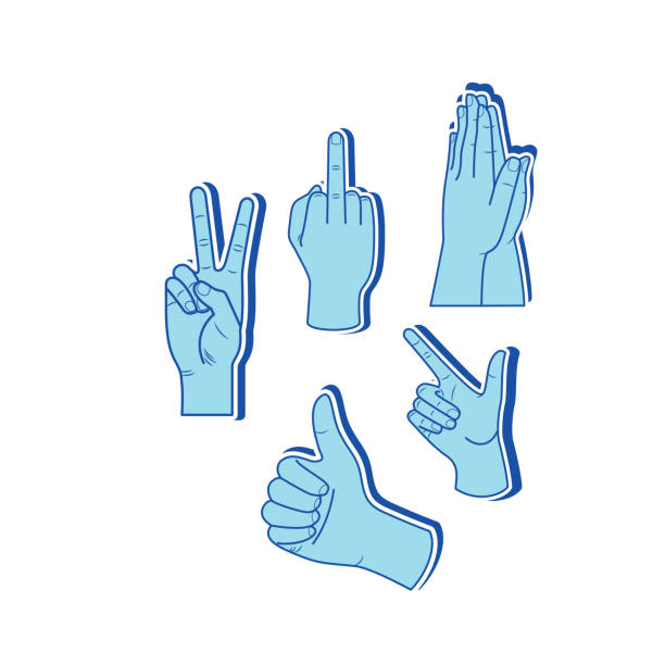 Vector illustration of different hands.Close-Up Of Hand Pointing Upwards ,thumbs up,Approving Hand Gesturing,middle finger hand sign vector art illustration