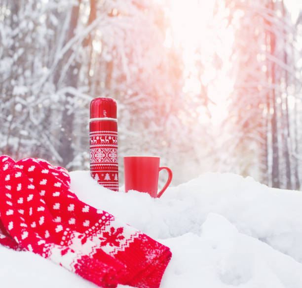 istock tea in red thermos in winter forest 1328704256