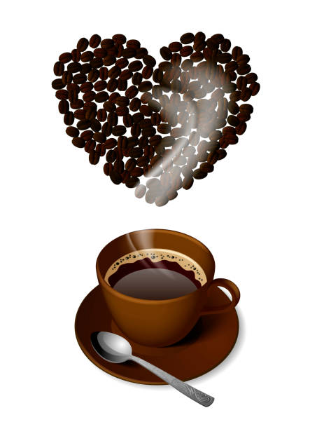 istock Brown cup of coffee with a spoon and heart shaped coffee beans symbol isolated on white 1328705680
