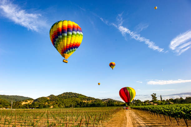 ナパバレー、caの上の熱気球 - hot air balloon california napa napa valley ストックフォトと画像