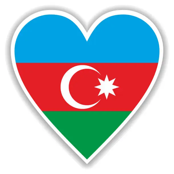 Vector illustration of Flag of Azerbaijan in heart with shadow and white outline