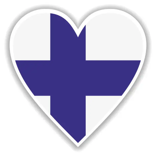 Vector illustration of Flag of Finland in heart with shadow and white outline