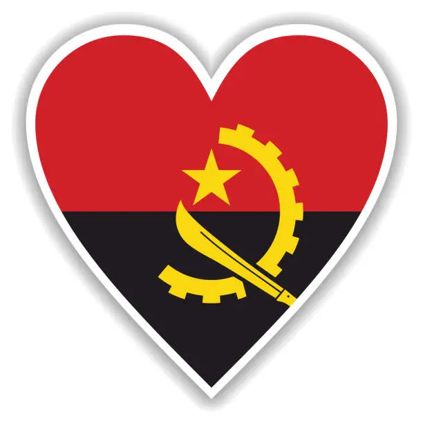 Vector illustration of Flag of Angola in heart with shadow and white outline