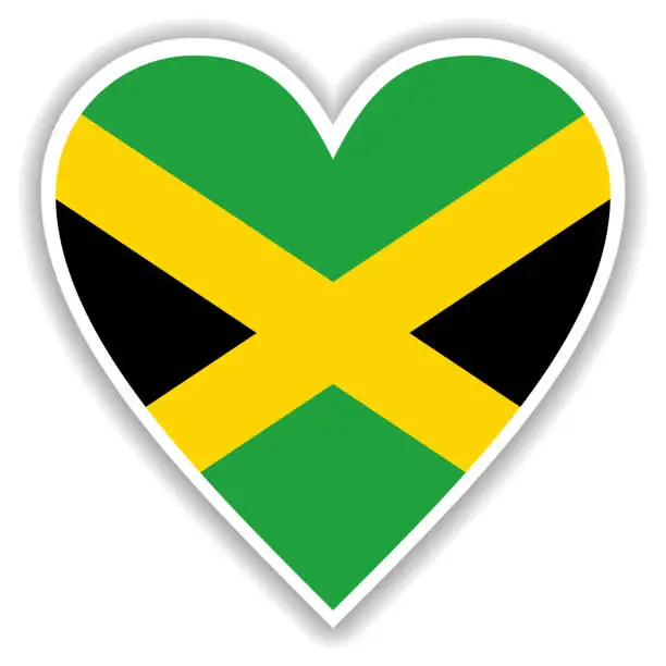 Vector illustration of Flag of Jamaica in heart with shadow and white outline