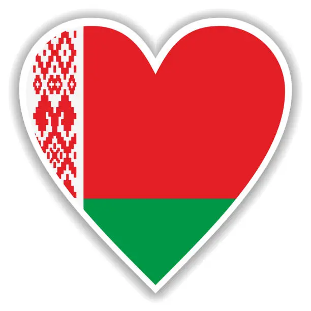 Vector illustration of Flag of Belarus in heart with shadow and white outline