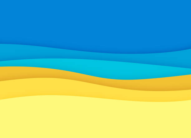 ilustrações de stock, clip art, desenhos animados e ícones de layered waves background abstract - blue yellow illustrations