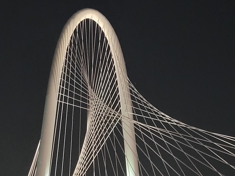 Dallas Texas and Bridge at Night ovr the Trinity River.