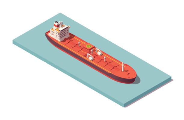 ilustraciones, imágenes clip art, dibujos animados e iconos de stock de buque portador de crudo de petróleo isométrico. buque politanquero bajo. ilustrador vectorial. colección - petrolium tanker