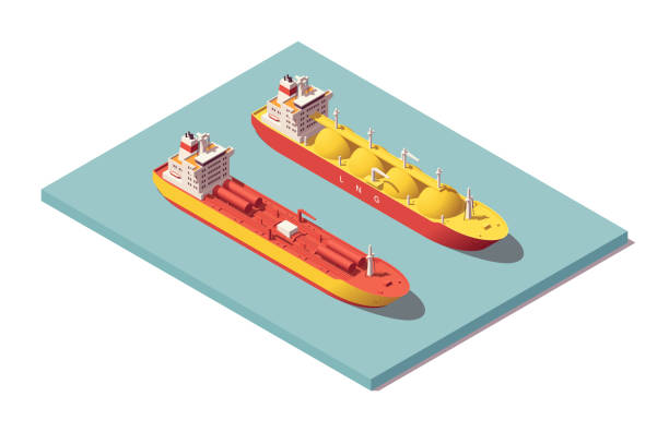 ilustraciones, imágenes clip art, dibujos animados e iconos de stock de conjunto isométrico de politanqueros bajos. buque cisterna para productos químicos y gnl. ilustrador vectorial. colección - petrolium tanker