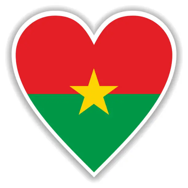 Vector illustration of Flag of Burkina Faso in heart with shadow and white outline