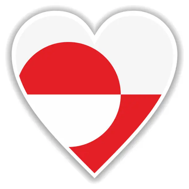 Vector illustration of Flag of Greenland in heart with shadow and white outline
