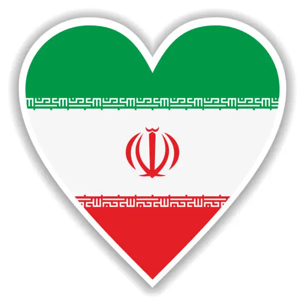 Vector illustration of Flag of Iran in heart with shadow and white outline