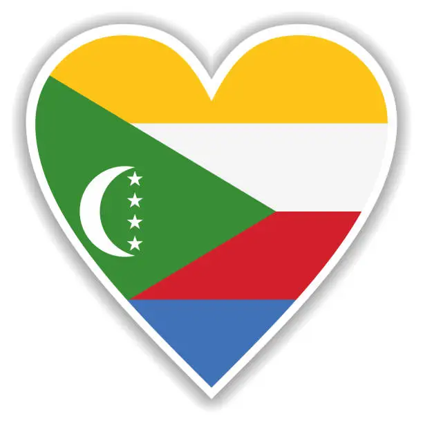 Vector illustration of Flag of Comoros in heart with shadow and white outline