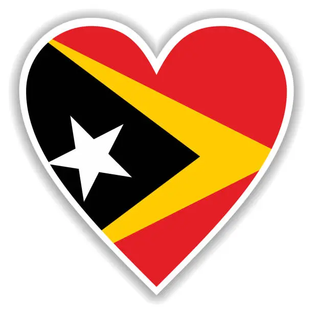 Vector illustration of Flag of East Timor in heart with shadow and white outline