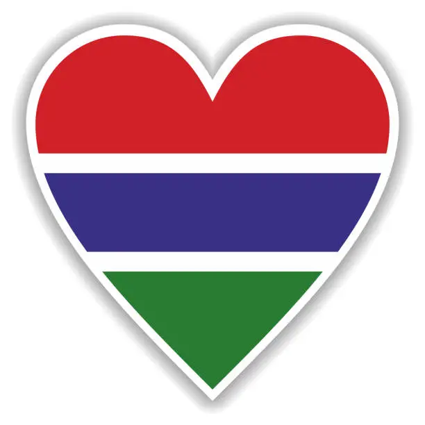 Vector illustration of Flag of Gambia in heart with shadow and white outline