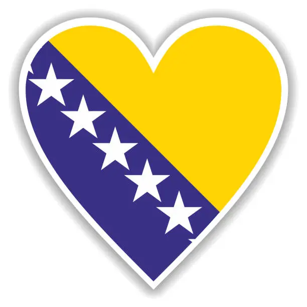 Vector illustration of Flag of Bosnia and Herzegovina in heart with shadow and white outline