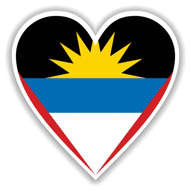 Vector illustration of Flag of Antigua and Barbuda in heart with shadow and white outline
