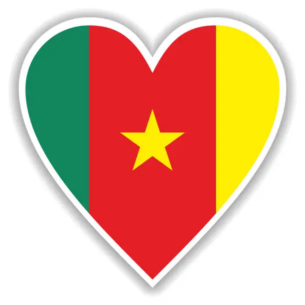 Vector illustration of Flag of Cameroon in heart with shadow and white outline