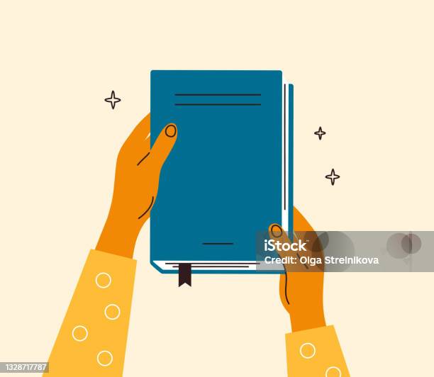 Vector Illustration Of Human Hands Holding Closed Book Or Textbook With Blue Cover Stock Illustration - Download Image Now
