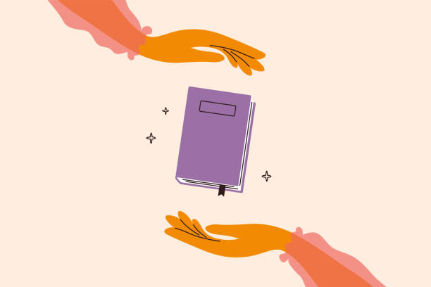 bildbanksillustrationer, clip art samt tecknat material och ikoner med vector illustration of reading books lover with woman hands holding book carefully - bokomslag illustrationer