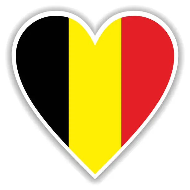 Vector illustration of Flag of Belgium in heart with shadow and white outline