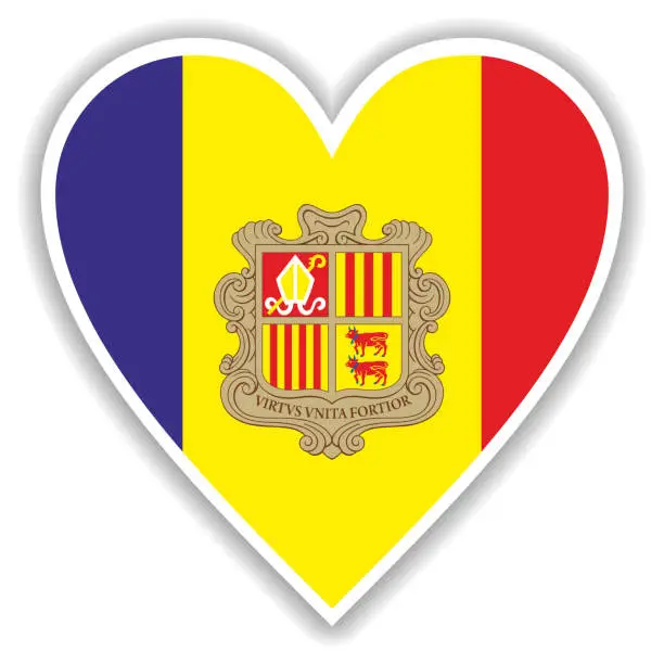 Vector illustration of Flag of Andorra in heart with shadow and white outline