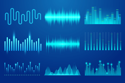 Set Gelombang Musik Suara Teknologi Audio Template Denyut Musik Grafik