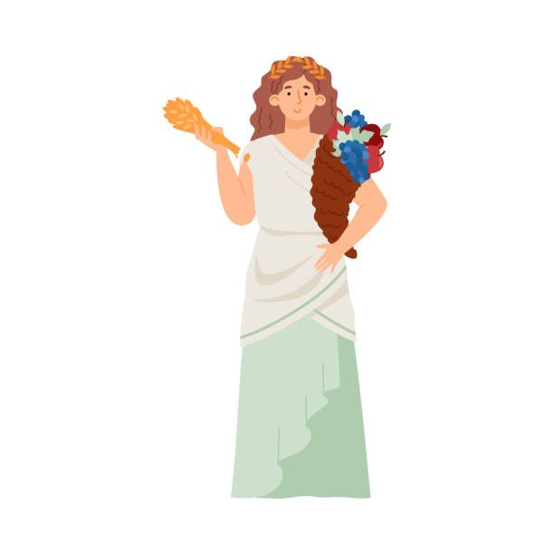 ilustrações, clipart, desenhos animados e ícones de deusa grega da fertilidade e colheita ilustração vetorial plana de demémetro isolado. - ceres