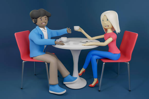 Dating in cafe with a cup of coffee - 3d render