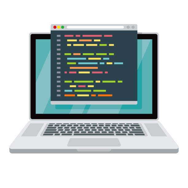 ikona laptopa kodującego - coding stock illustrations