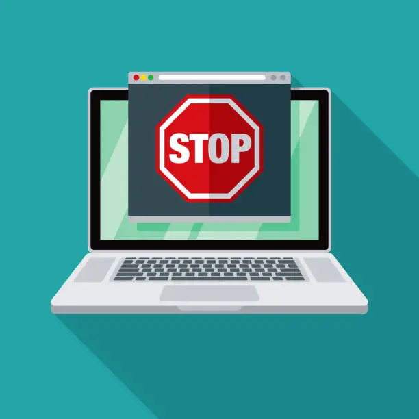 Vector illustration of Stop Alert Laptop Icon