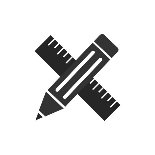 illustrations, cliparts, dessins animés et icônes de ligne noire règle croisée et icône en forme de crayon isolée sur fond blanc. symbole straightedge. outils de dessin et d’éducation. illustration vectorielle - ruler