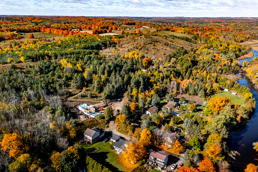 Aerial downtown of Erin in Wellington County, Erin, Canada