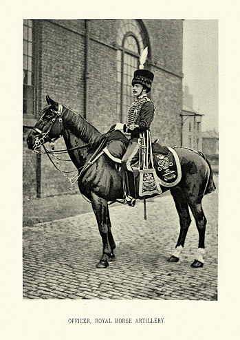 Vintage photograph Officer, Royal Horse Artillery, Victorian British army soldiers, 19th Century.