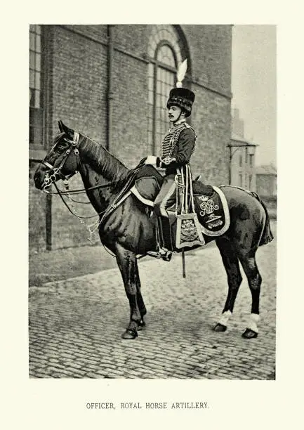 Vintage photograph Officer, Royal Horse Artillery, Victorian British army soldiers, 19th Century.