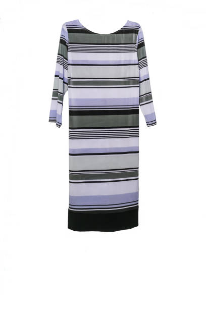 istock Elegant midi dress with abstract geometric colored striped pattern, isolated on white background. Photo on the crossbar and shoulders-hangenrs 1328744563