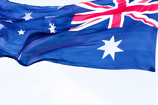 Australian flag, background with copy space, full frame horizontal composition