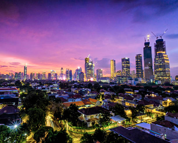 Skyline of Jakarta Skyline of Jakarta in a rare view jakarta skyline stock pictures, royalty-free photos & images