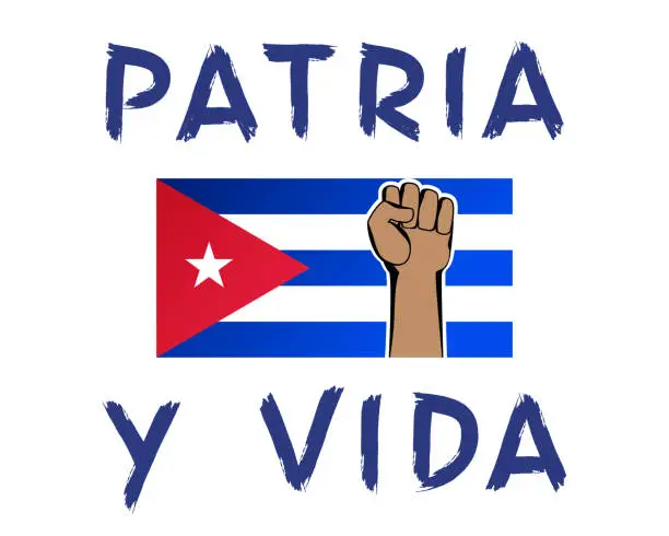 Vector illustration of Patria y vida black lettering (translation from Spanish - homeland and life).