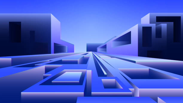 istock Abstract geometric cityscape - Strange block buildings. 1328750980
