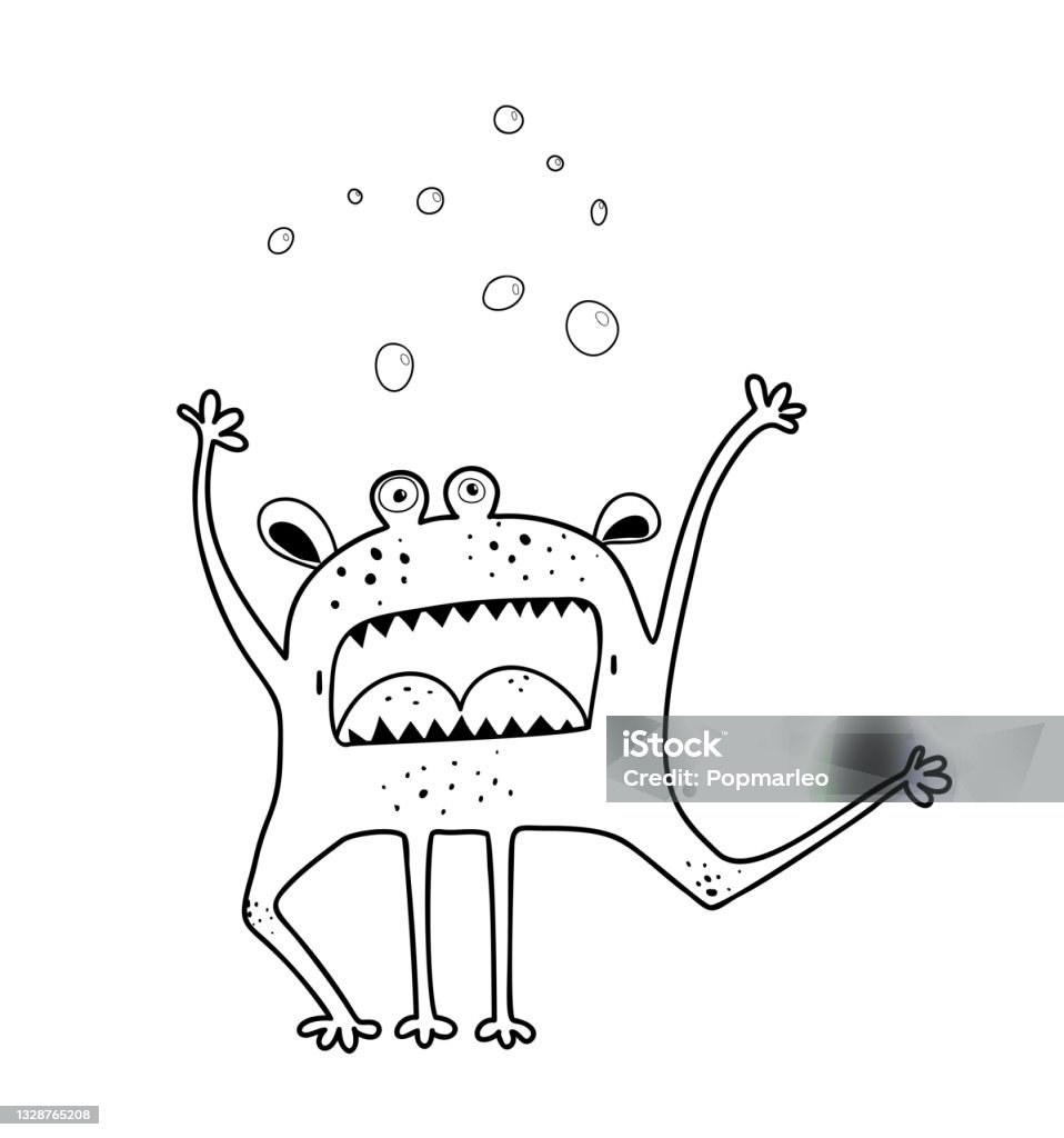 Screaming Angry Monster Character Coloring Page Stock Illustration