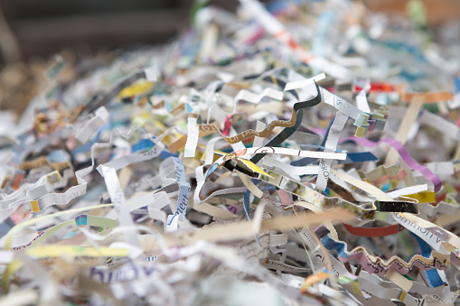 Selective focus Pile of recycled paper scraps for global warming concept