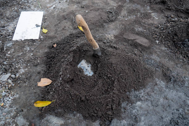 istock a hoe buried in the black sand 1328768536